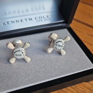 NEW Unique Kenneth Cole Hot & Cold Faucets Enamel Steel Cufflinks